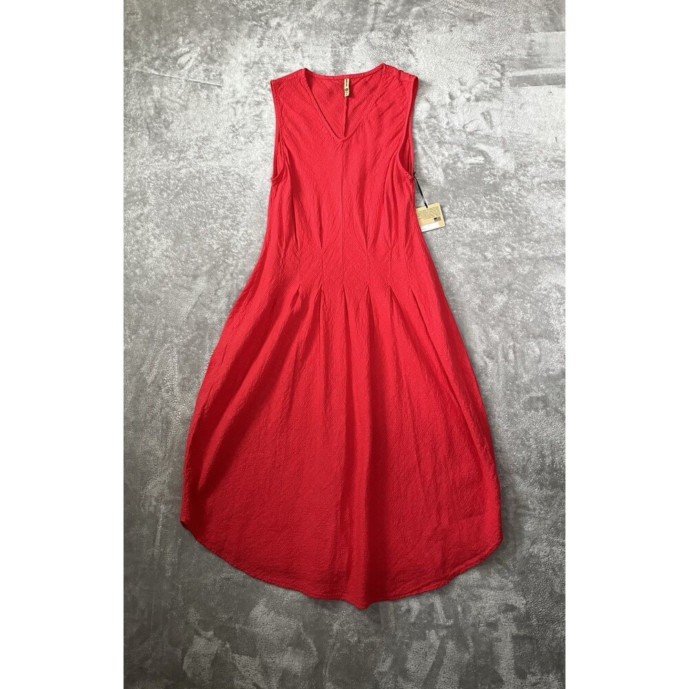 Khangura Rouge Red Crinkle Gauze Dress 81917 Sleeveless Pleated Lagenlook XL NWT